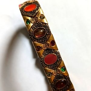Jewel encrusted vintage brass stretch bracelet